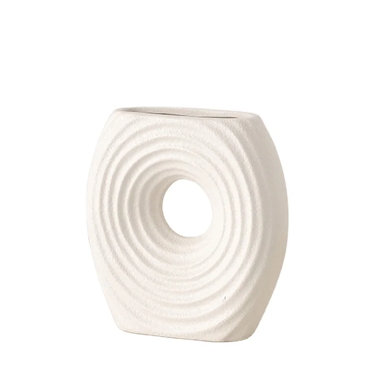 Nordic Decor Farmhouse Small and Large Circular Hollow White Black Rustic Modern Ceramic Vase Round Ring Donut Vase