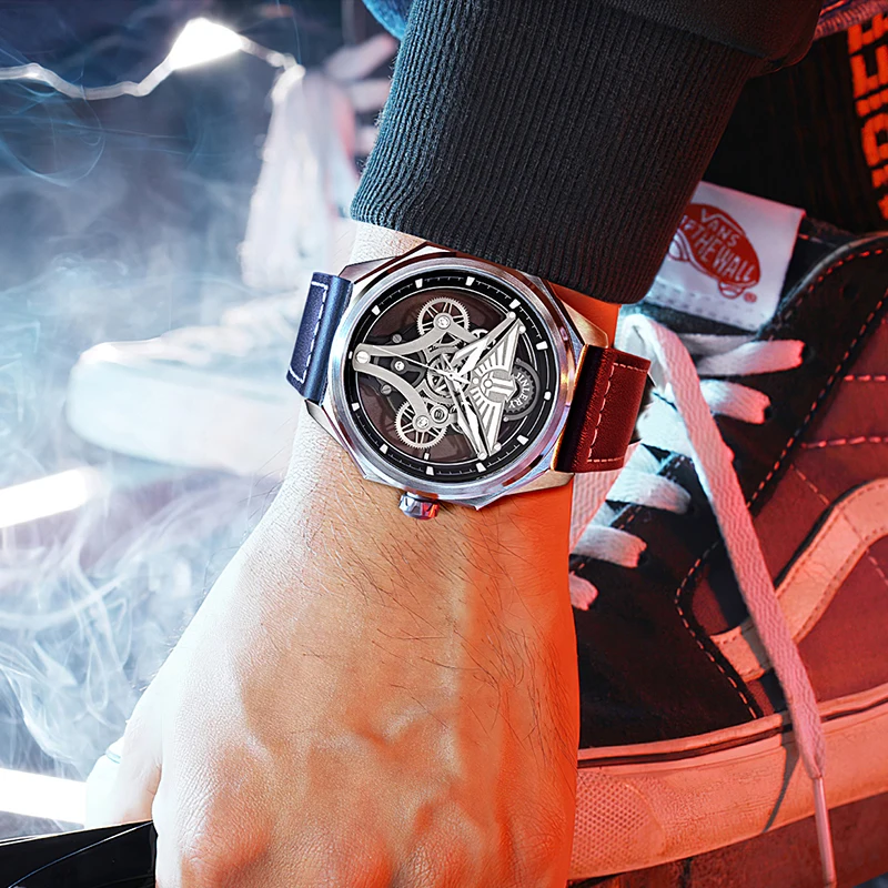 JINLERY Automatic Mechanical Watch Luxury Cutout Tribute Series Dial Design Waterproof Automatic Mechanical Wrist Watch