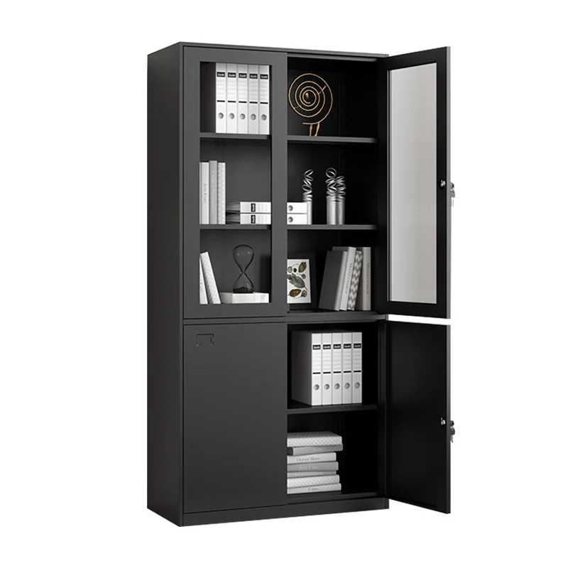 New Style And Popular Office Furniture Metal File Storage Cabinet Cupboard With Upper 2 Glass Door