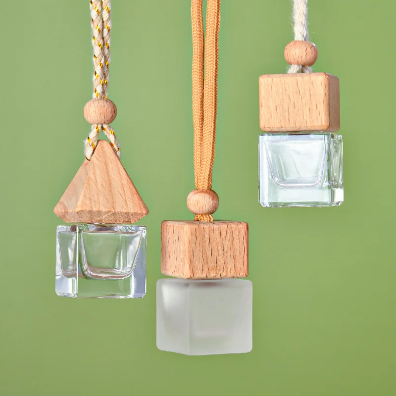 Cylinder Hanging Car Perfume Fragrance Air Freshener 8ml Glass Bottles Diffuser Bottle String Wooden Lids