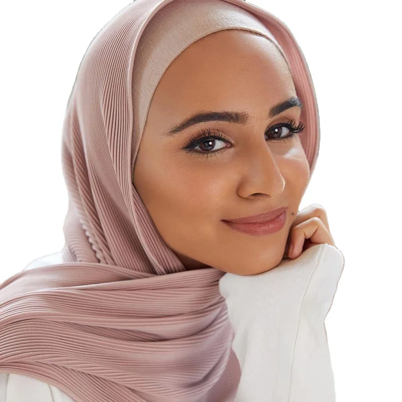 2022 Wholesale latest factory chiffon hijab fine pleated scarf women hijab premium pleated hijab