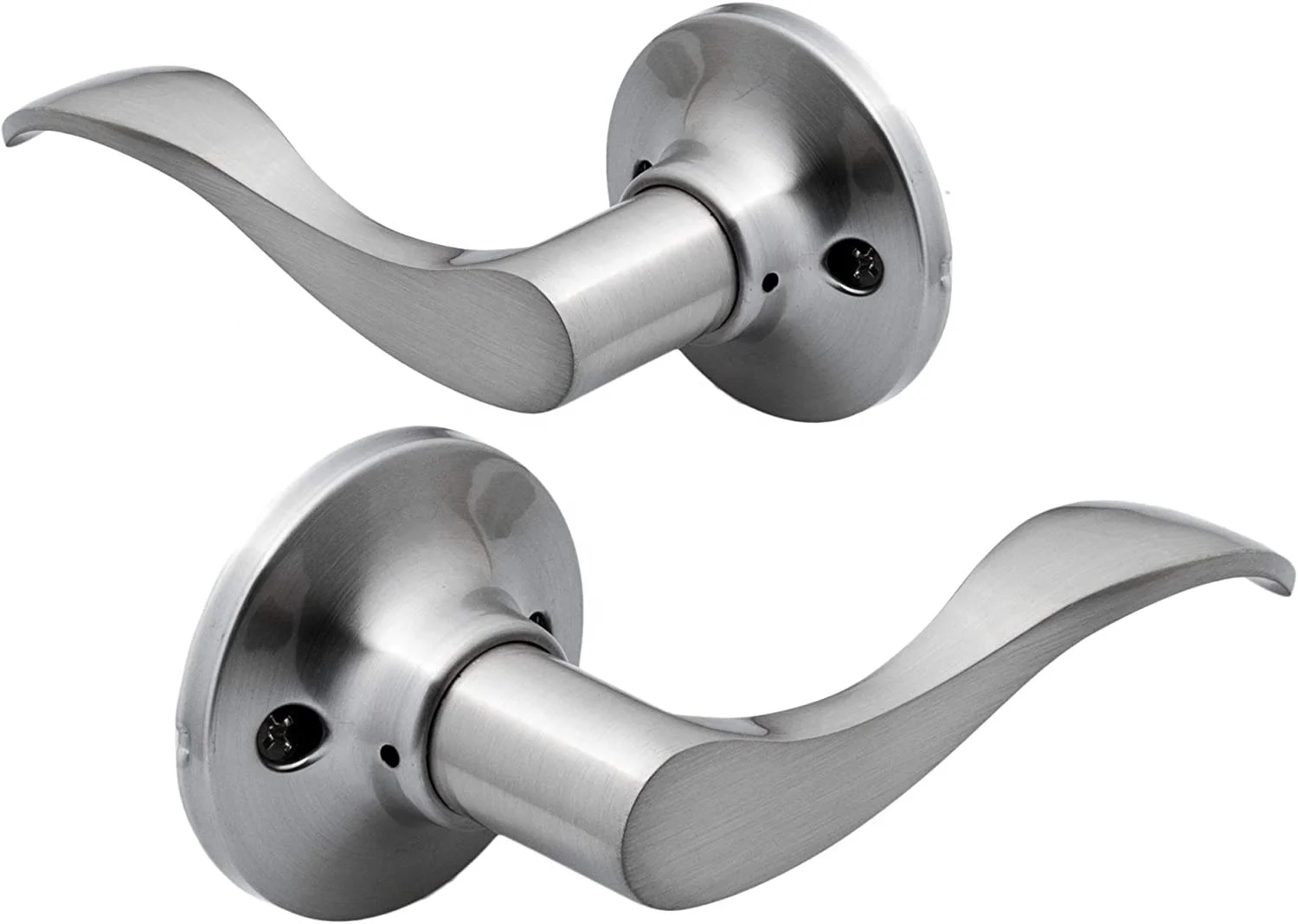 Dummy Lever Door Handle [Pack of Two] for Closets with a Satin Nickel Finish, Single Side, Non-Turning Pull Only Classic Series