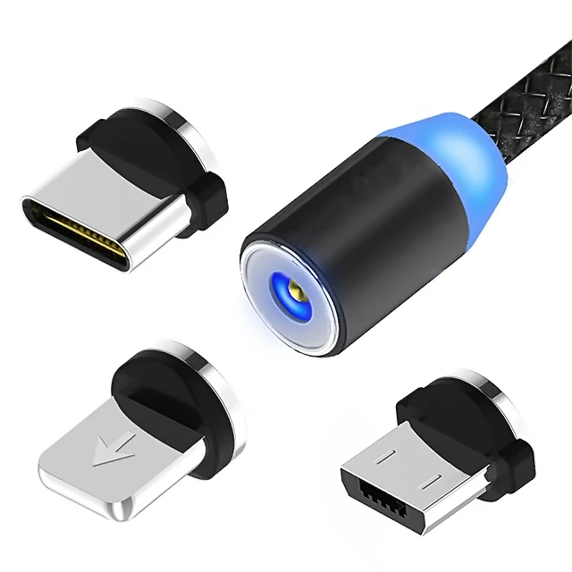 
360 degree rotatable braided 3 in 1 magnetic charging usb cable with LED light 