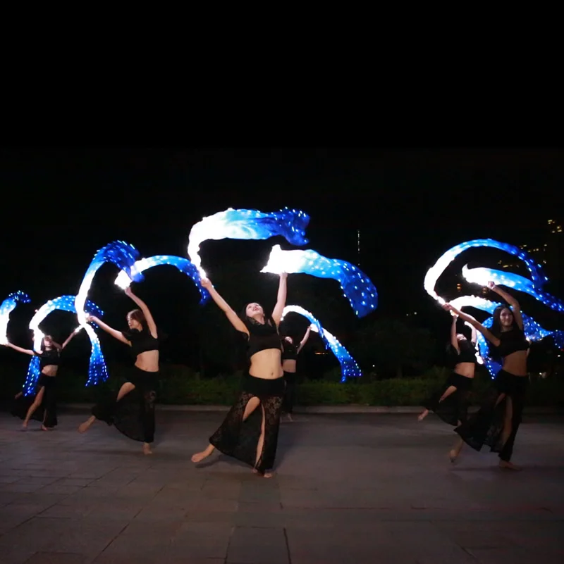 Light Up Stage White and Blue Belly Dance Led Fan For Ladies
