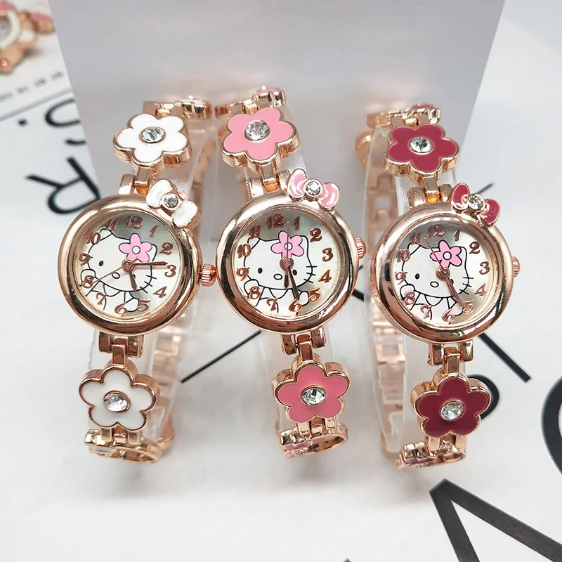 Детские часы Hello kitty с мультяшным рисунком браслет бриллиантами для девочек Студенческие Кварцевые подарочные