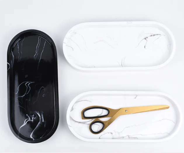 black marble pattern tray resin bathroom set vanity tray resin stone ware shower base plate  bamboo base resin tray