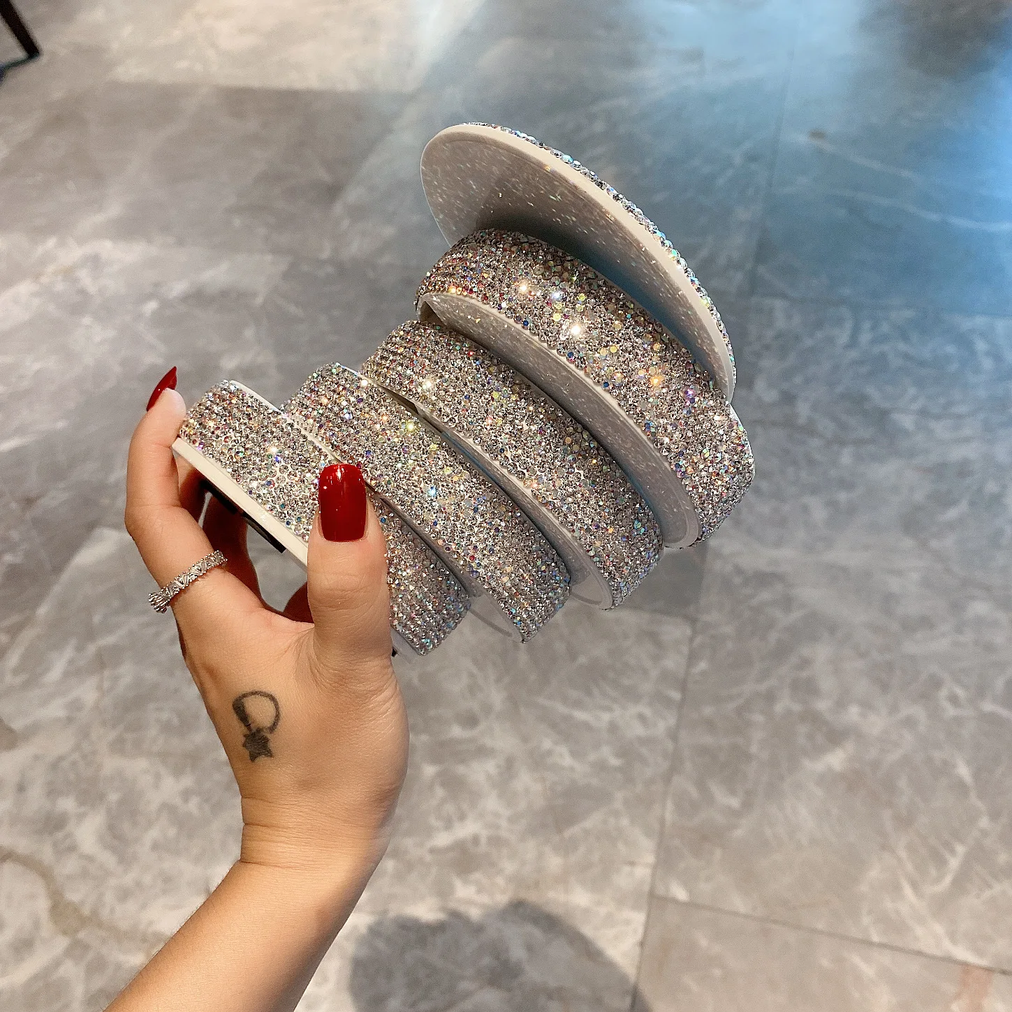 Multi-layer 360 Degree Rotation Storage Box Luxury Bling Diamond Inlaid Desktop Jewelry Box