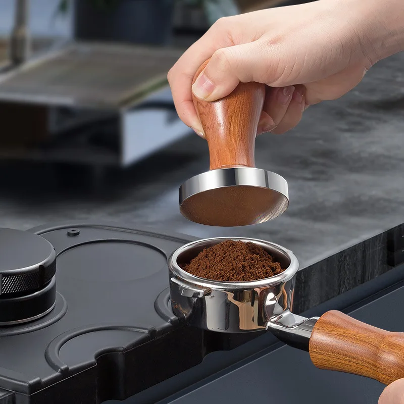 coffee gadgets spring espresso coffee tamper 51mm 53mm 58mm coffee distributor wood handle customized hand espresso press tamper