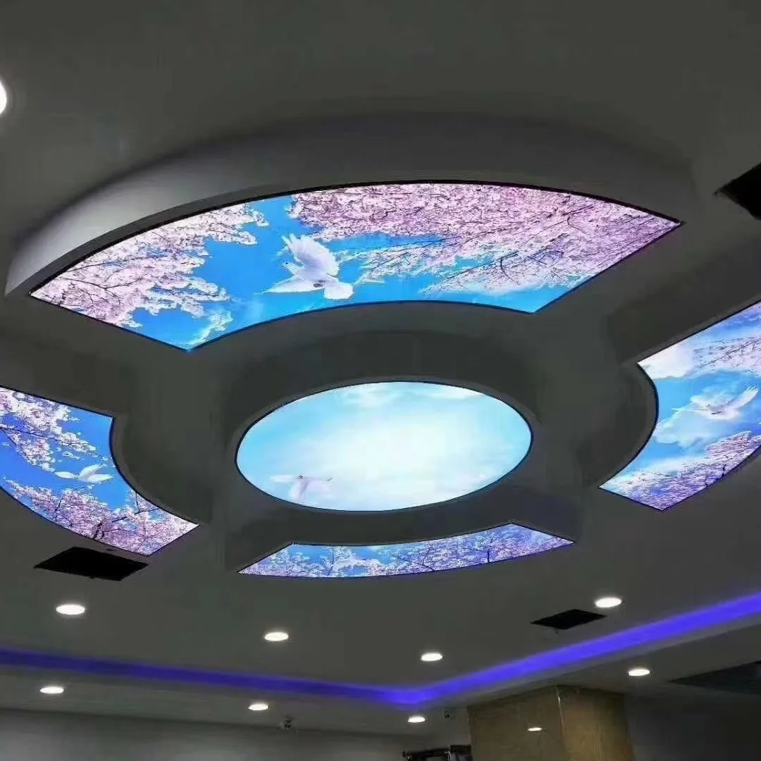 ZHIHAI hotel hall decor green tree leaves colorful flower cloud sky print modern interior designs 3d stretch ceiling