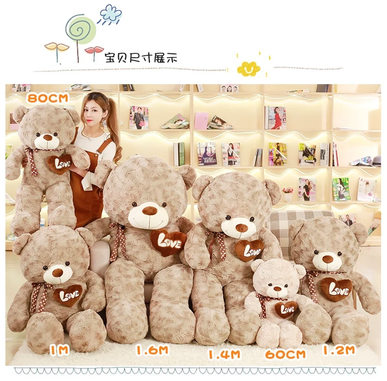 
Wholesale lovely giant teddy bear heart plush stuffed soft toys 60 cm to 160 cm unstuffed teddy bear skins 