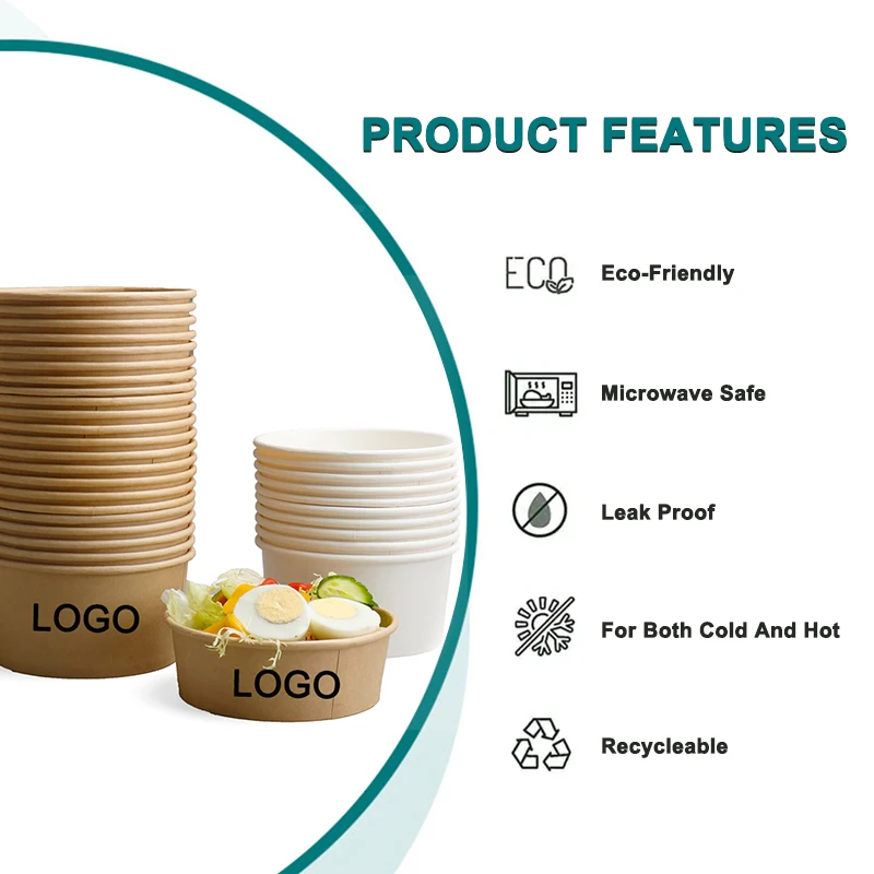 Factory Wholesale Large Size Biodegradable Kraft Paper Food Container Take Out Paper Food Bowl Sandwich Salad Box