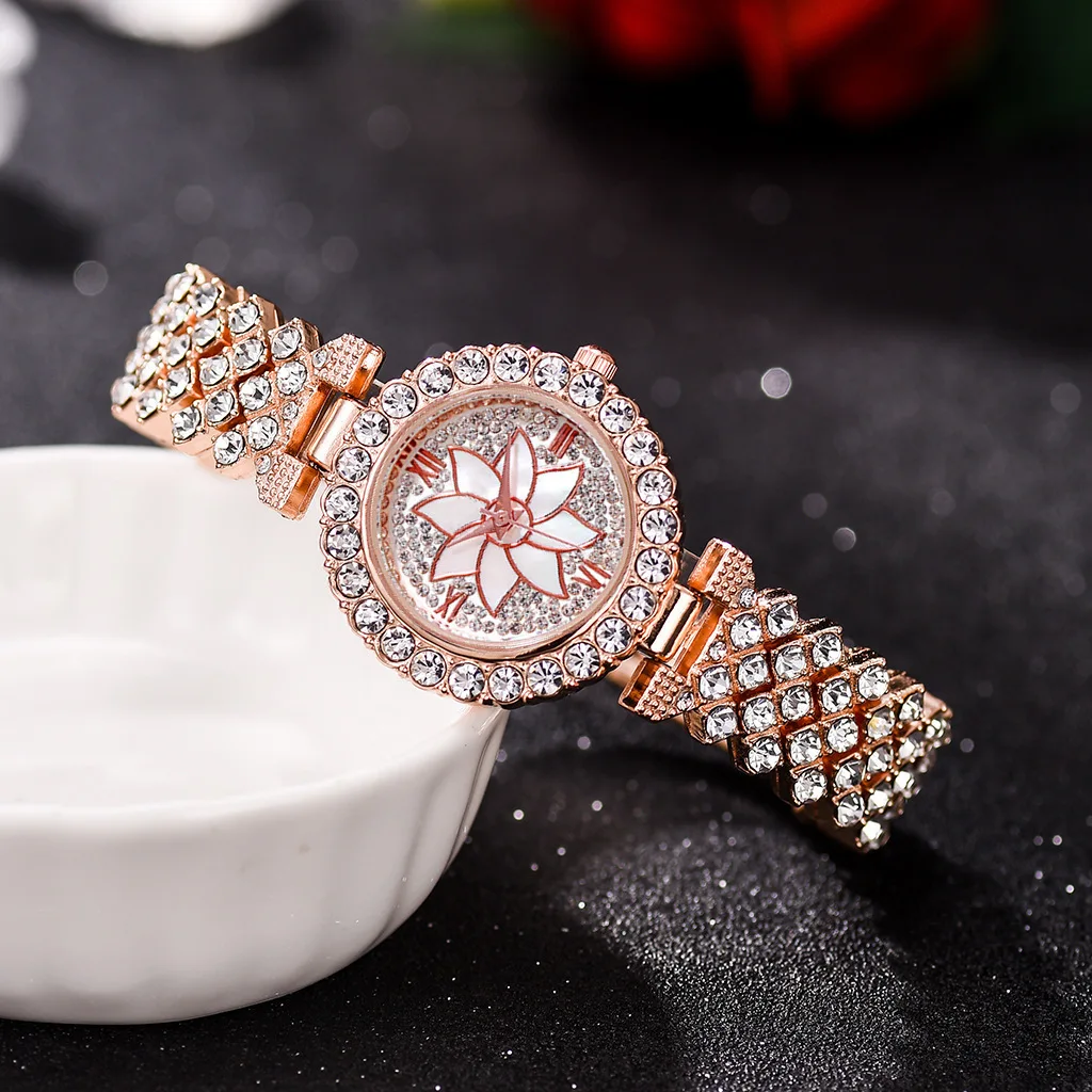 Ladies Watches with Bracelets Roman Word Fashionable Versatile Flower Plate Diamond-Encrusted Star Bracelet Watch