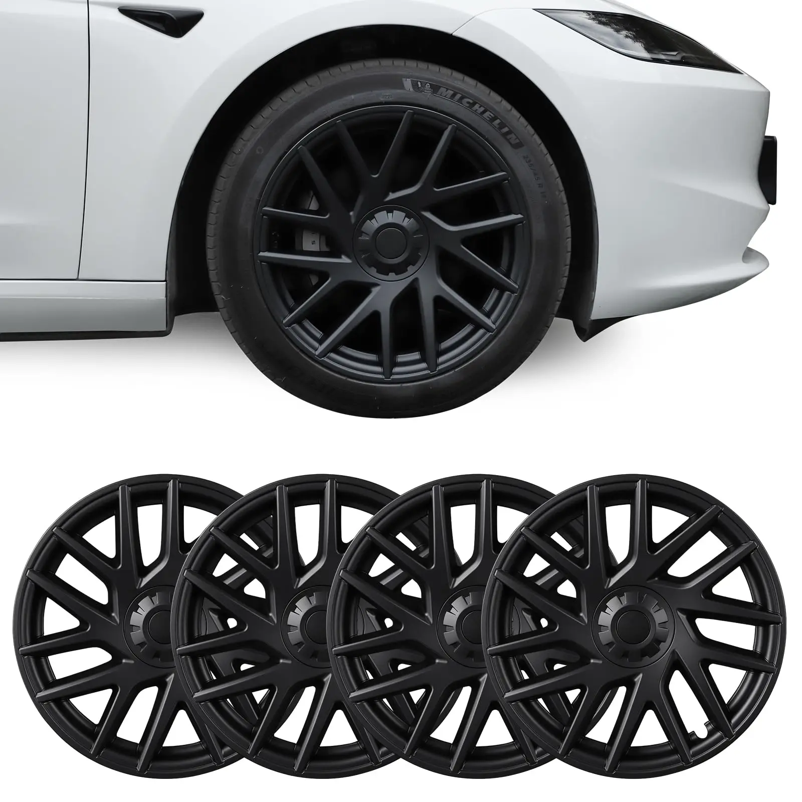 18 Inch Matte Black Hubcap Wheel Hub Caps OEM Rim Protectors Cover Replacement Wheel Cover for 2024 Tesla Model 3 Highland