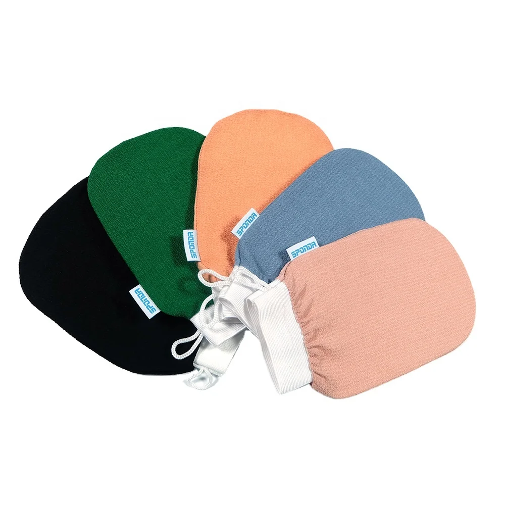 Oem Embroidery Logo Rayon Skin Peeling Bathing  Exfoliating Gloves