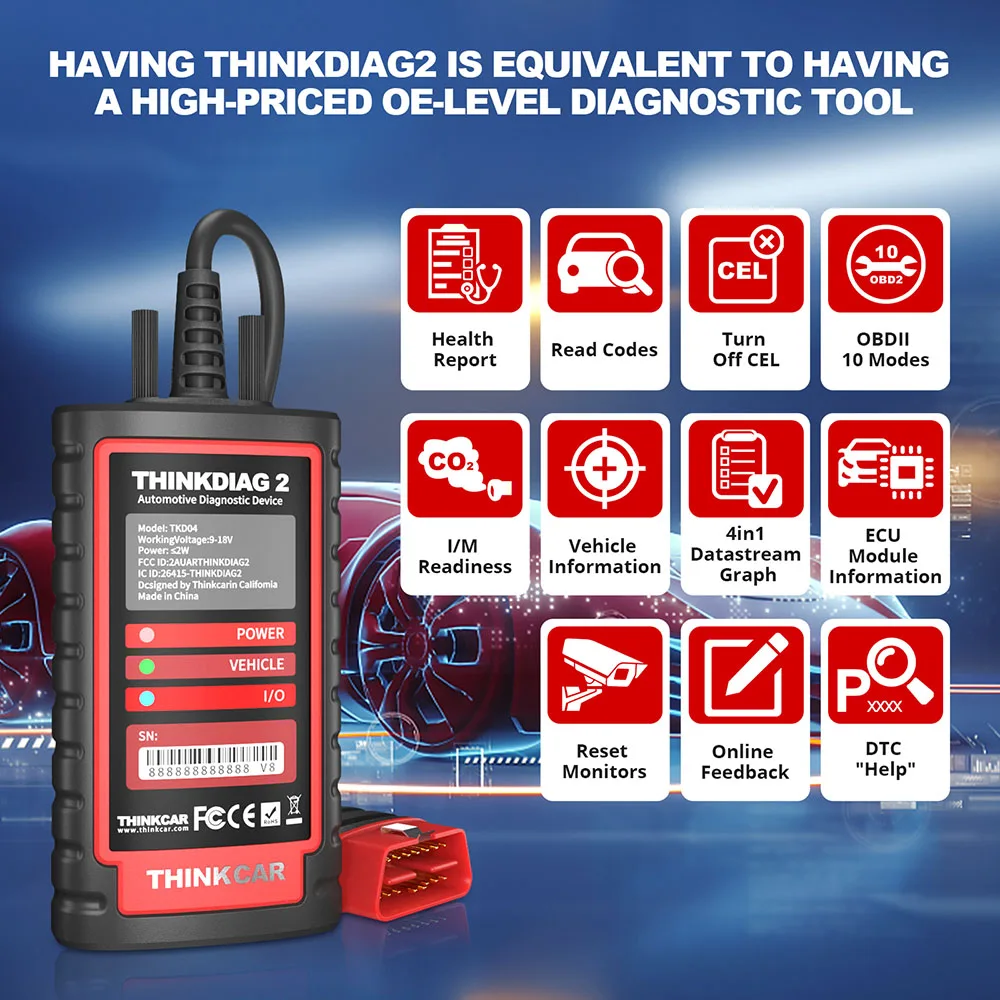 Thinkcar Thinkdiag2 All System Bluetooth Car Diagnostic Tool OBD2 Scanner with CAN-FD Protocol Auto Code Reader 15 Resets