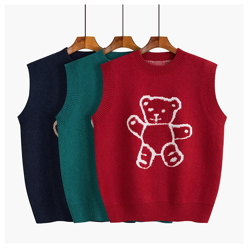 korean sweater  knit sweater custom  Bear sweater vest winter New Waistcoat Vest