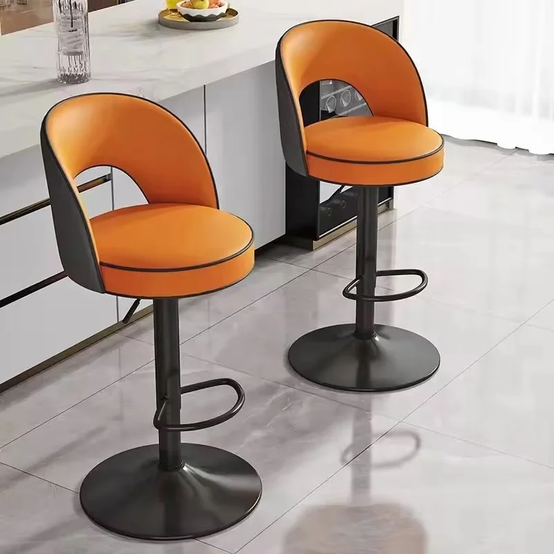 Adjustable Luxury Swivel Bar Chair with Pu Leather Metal Steel Frame High Chairs Restaurant Kitchen Workshop Hospital Hall Mall