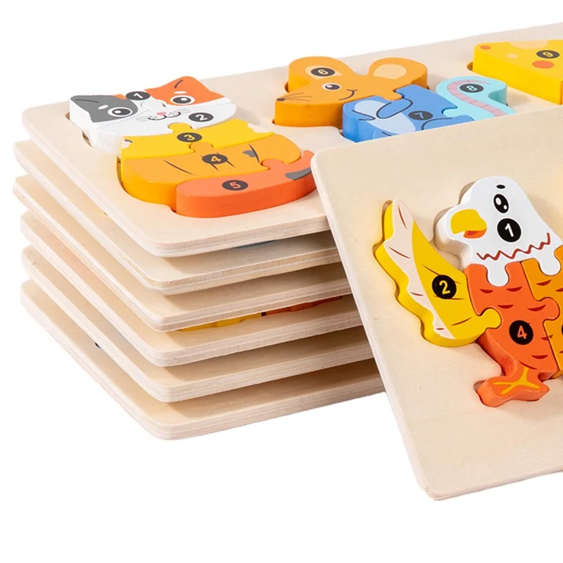 2024 New wooden food chain puzzle animal building blocks early education educational children toys for boys and girls