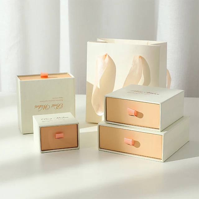 Custom Gift Wrap Storage Slide out Paper jewelry box Necklace Bracelet Ring Drawer Slide out paper cardboard jewelry box