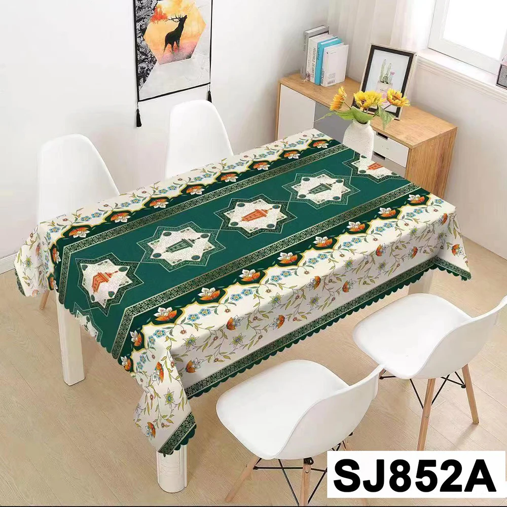 Yiwu Factory Wholesale Waterproof Ramadan Designs Non woven Fabric PVC Tablecloths Roll