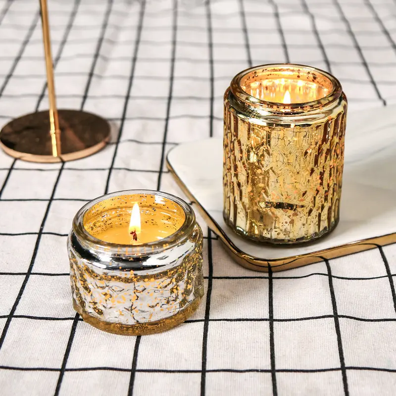 
hot selling direct factory price platted colorful scented candle glass jar with metal lid soy palm wax 