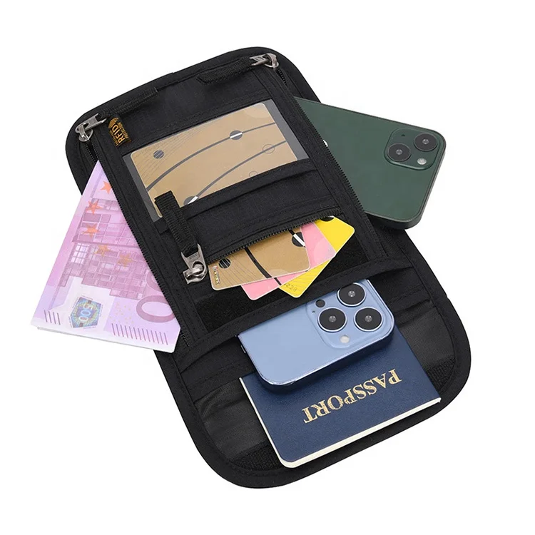 Travel Passport Holder Neck Nylon Passport Bag Waterproof Pocket Sling Bag Mobile Phone Bag