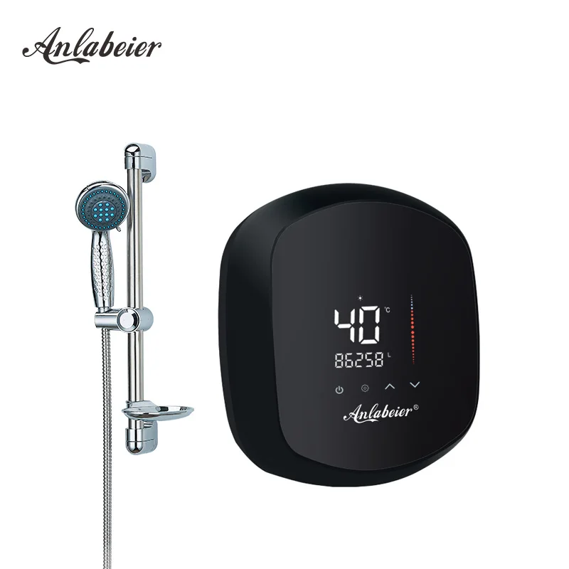 big display screen under sink black color small hot water heater electric for shower and kitchen