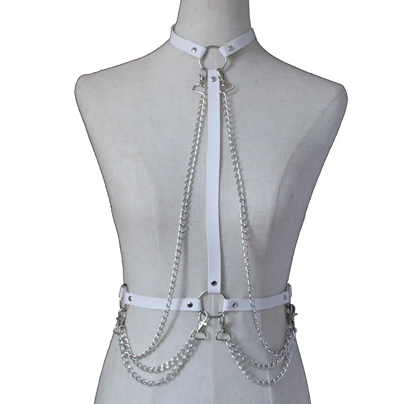 Hot Sale Ladies Punk Leather Chain Strap Bra Gothic Bolt Body Cage Belt Adjustment Halloween Festive Carnival Costume