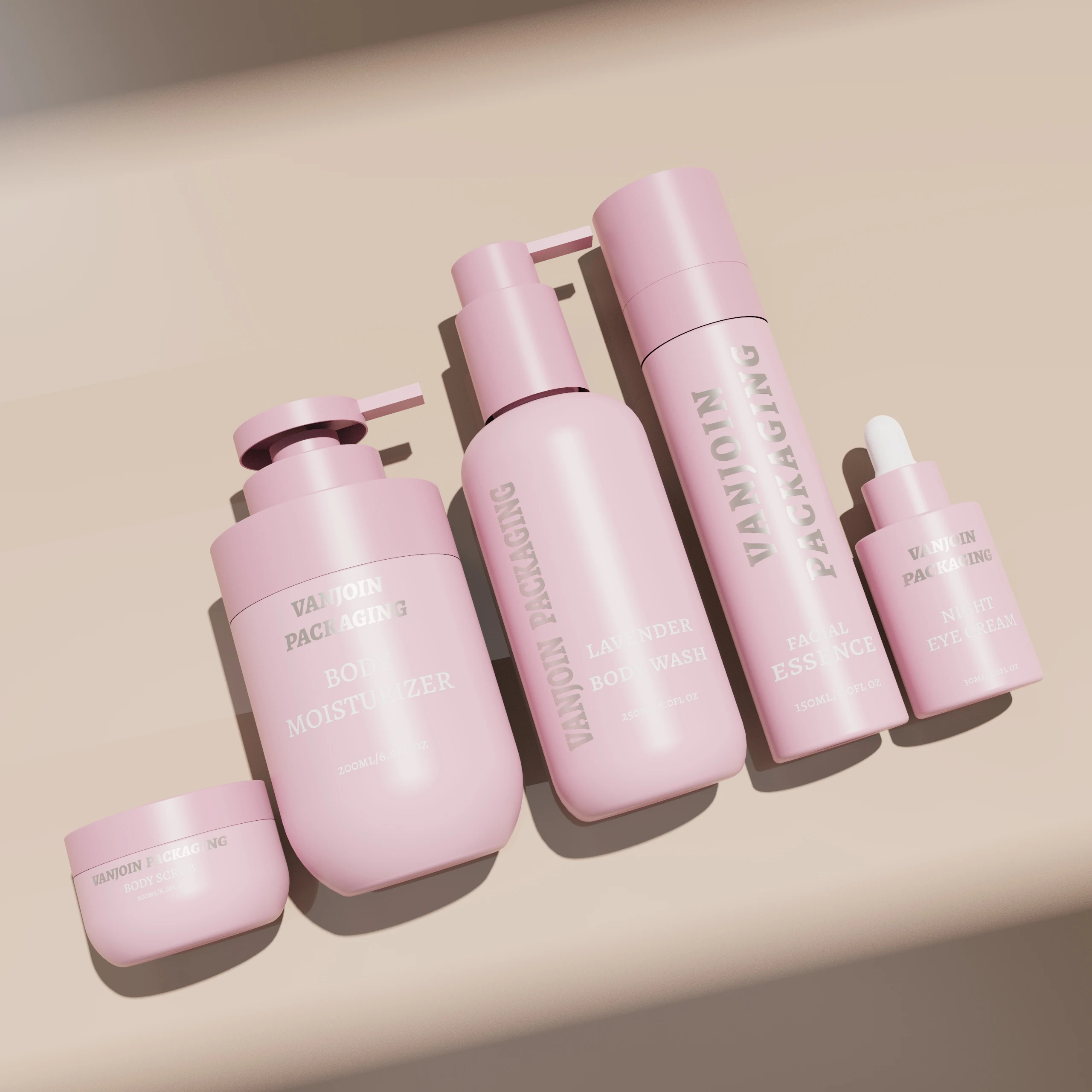 30ml Dropper Bottle 150ml Spray Bottle 250ml Lotion Bottle 200ml Cosmetic Jar Customized Pink Color Cosmetics Suit Package