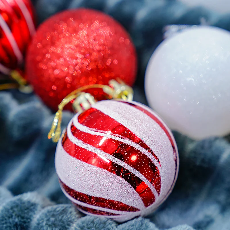 6cm Set of 24 Plastic Jars Packaging Red and White Christmas Balls Wedding Holiday Party Decoration Plastic Balls