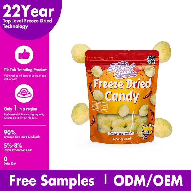 Distributor Preferred Freeze dry gummy candies mango flavours dehydrated puffed candy sweet crunch spicy freeze-dried candy