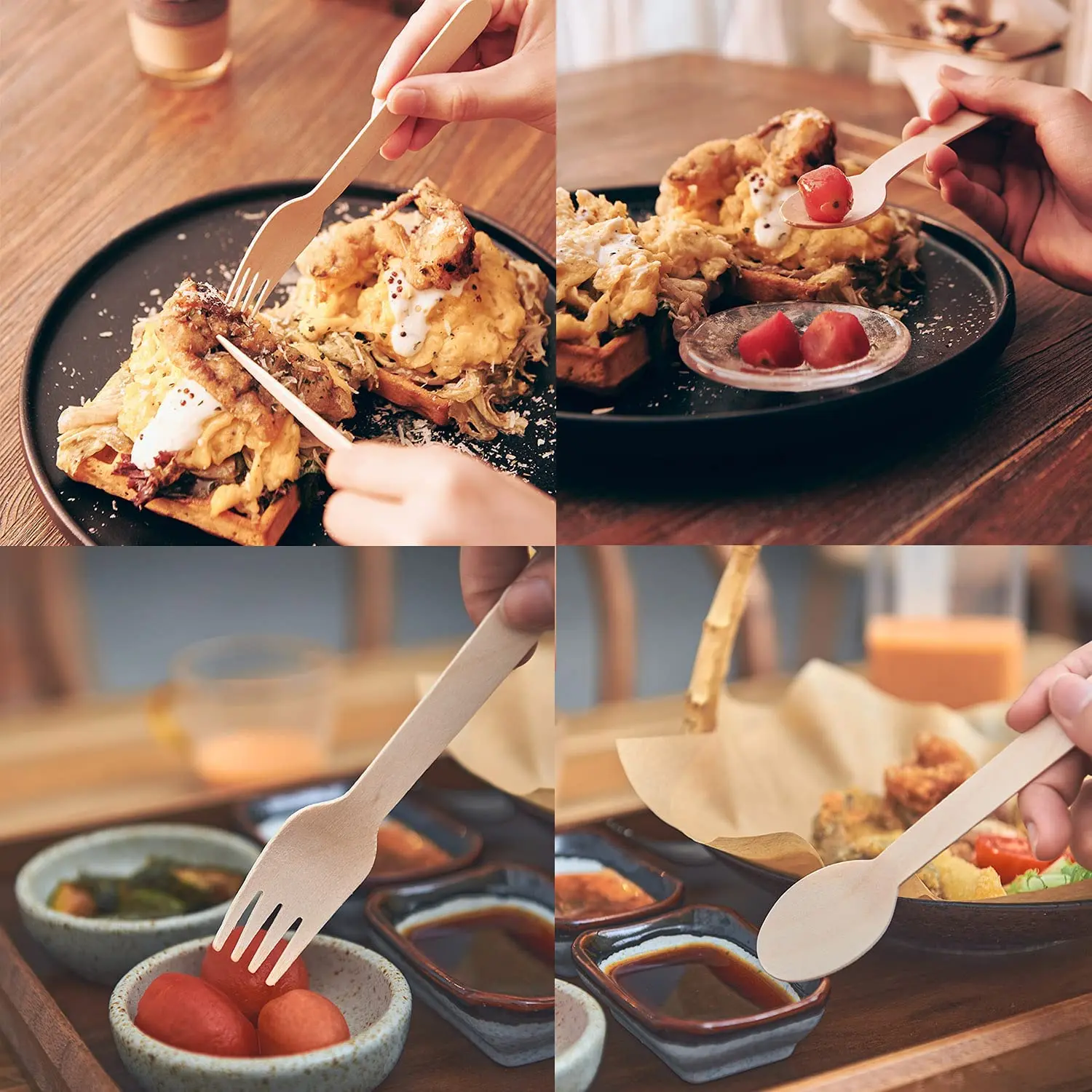 100PCS Eco Friendly 100% Compostable Biodegradable Natural Wooden Utensils Cutlery Set Tableware Sets