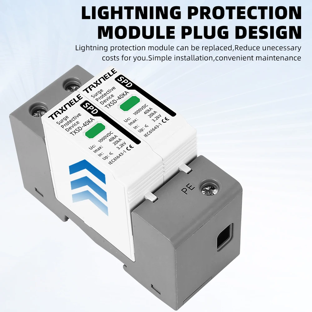 DC SPD Surge Protective Device 600V 800V 1000V 2P 20KA 40KA 60KA Voltage Protector Solar PV Photovoltaic Lightning Arrester
