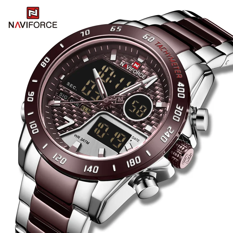 Часы мужские кварцевые NAVIFORCE 9171 спортивные из нержавеющей стали с двойным циферблатом углеродного волокна цифровые Роскошные 2022