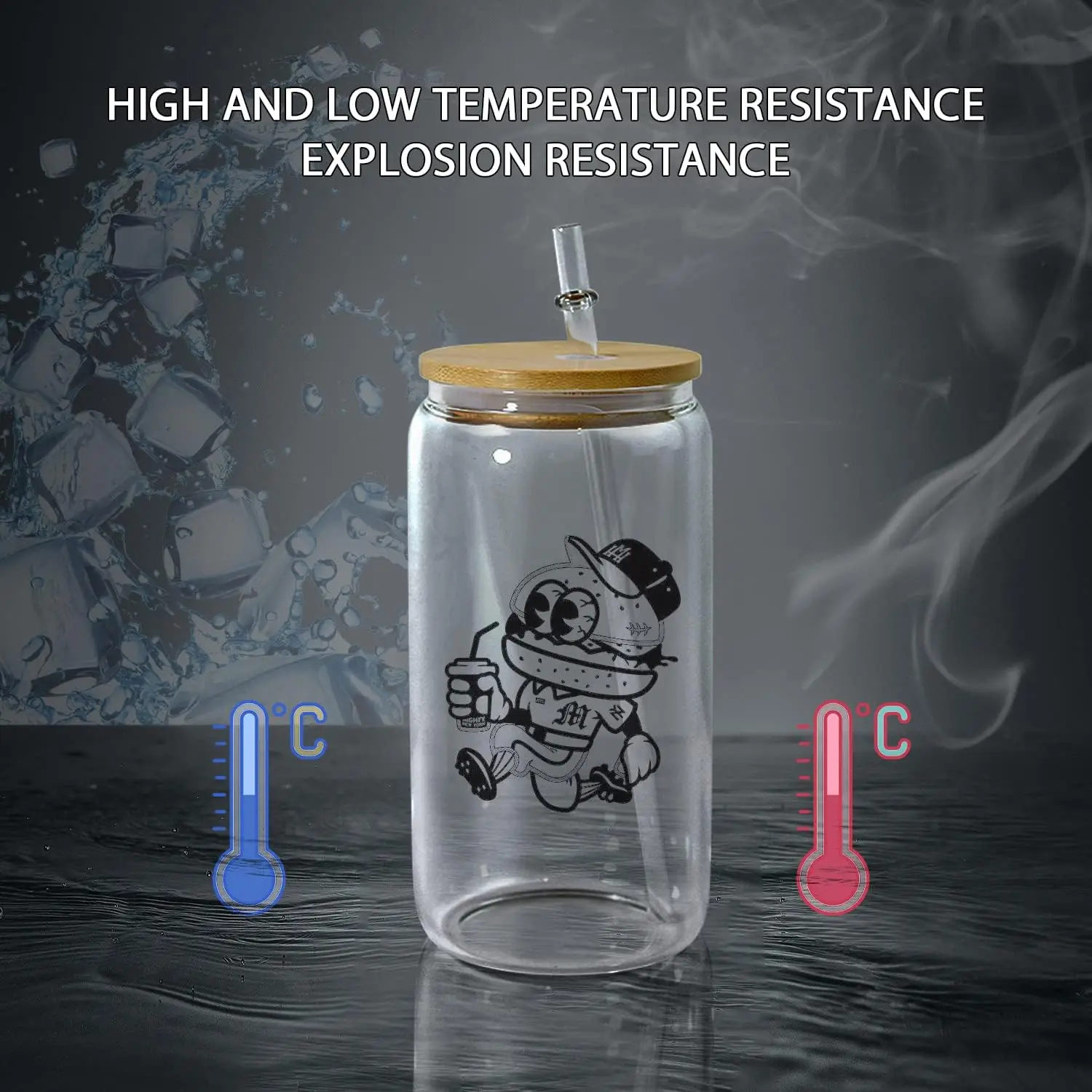 16oz Clear Sublimation Glass Blank Tumbler with Bamboo Lid for Beer Iced Coffee Sublimation and HTV Vinyl Crafts