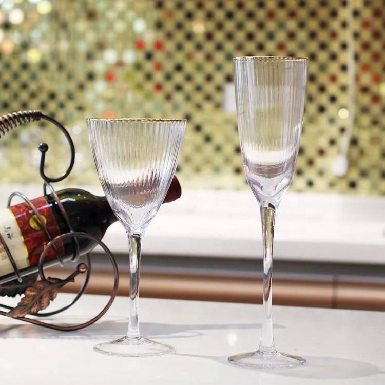 2023 Wholesale new design crystal lead- free crystal with Gold Rimed Wine glasses Champagne Cup Goblet Water Glass Set