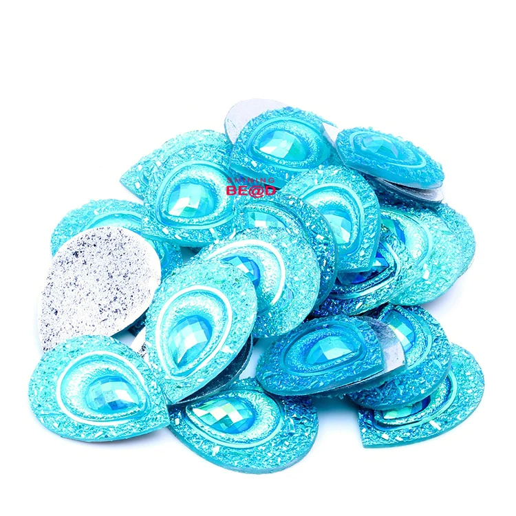 13*18 mm Fashion Drop Rhinestone Ornaments Glue On Carnival Costumes Peacock Eye Flat Back AB Resin For Wedding/Home Decoration