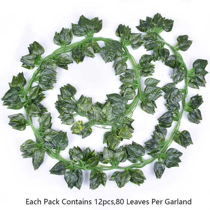 Sen Masine 80 Leaves/Pack Fake Hanging Green Vine Plants Artificial Plastic Ivy For Home Wedding Office Decoration