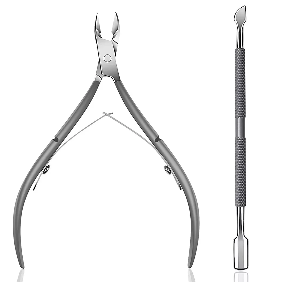 2Pcs Hot Sale Professional Manicure Set Stainless Steel Nail Cuticle Nipper with pusher