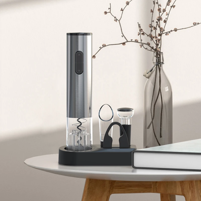 Reusable Wine Corkscrew Opener with Foil Cutter, Battery Operated Stainless Steel Wine Remover for Home Party Bar Restaurant