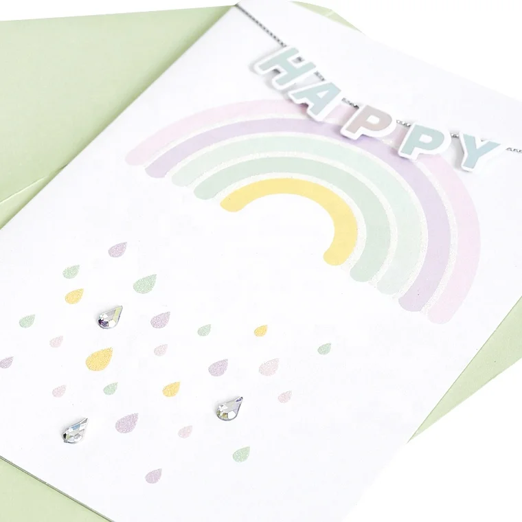 Wishing Beautiful Glitter Rainbow Cards, Handmade Paper Happy Birthday Greeting Cards
