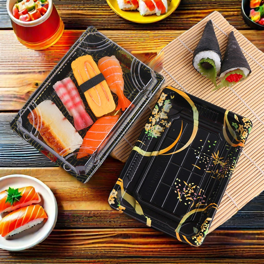 Good Selling Disposable Plastic Sushi Container Square-shaped Transparent Party Trays for Food Use