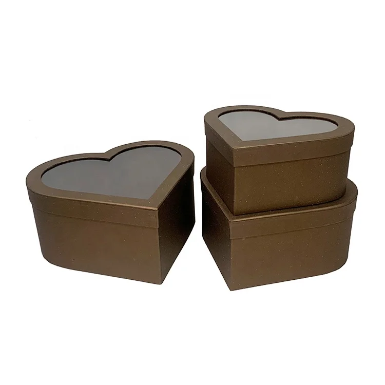 Chengruo 3 PCs Per Set Transparent lid Heart Shape Festive Gift Paper Box With PVC Clear Window For Flowers Gift Pack