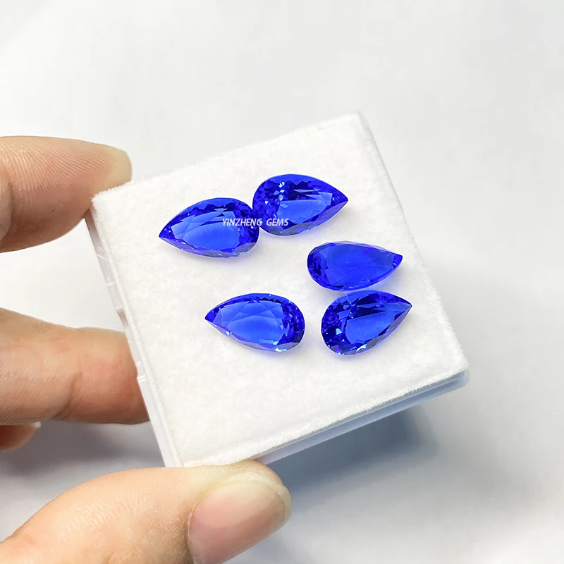 Custom Spinel Lab Grown Gemstone Ring Pendant Jewelry 5*7mm Pear Cut Blue Cobalt Spinel