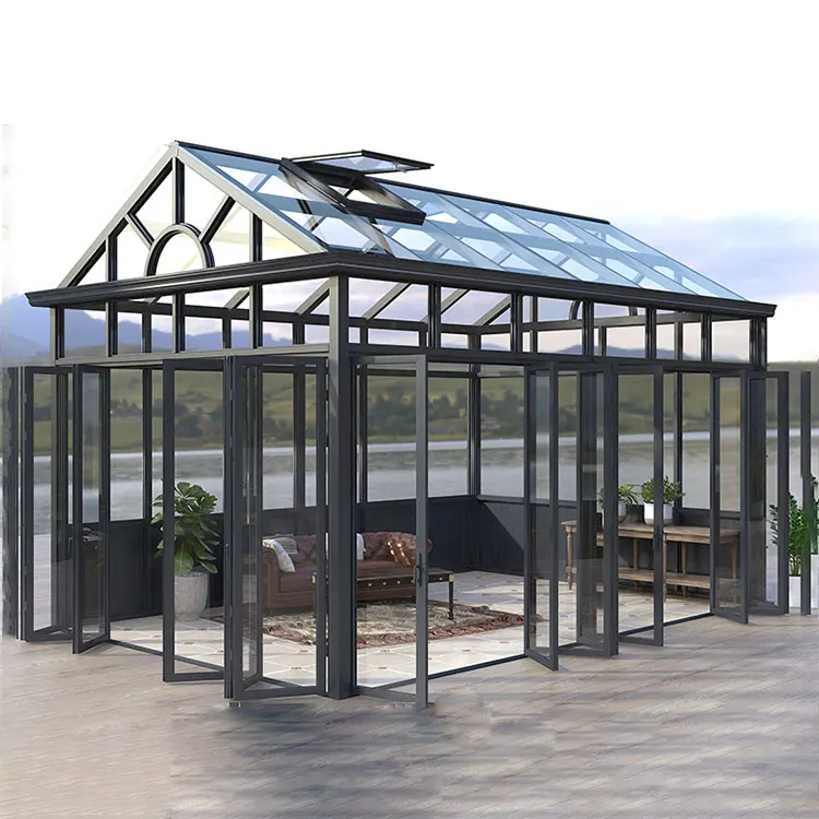 Manufacturer Price Cozy Modern Lean-to Conservatory Glass Greenhouse for Winter Garden Space Sunroom for Sunbathe Planting China