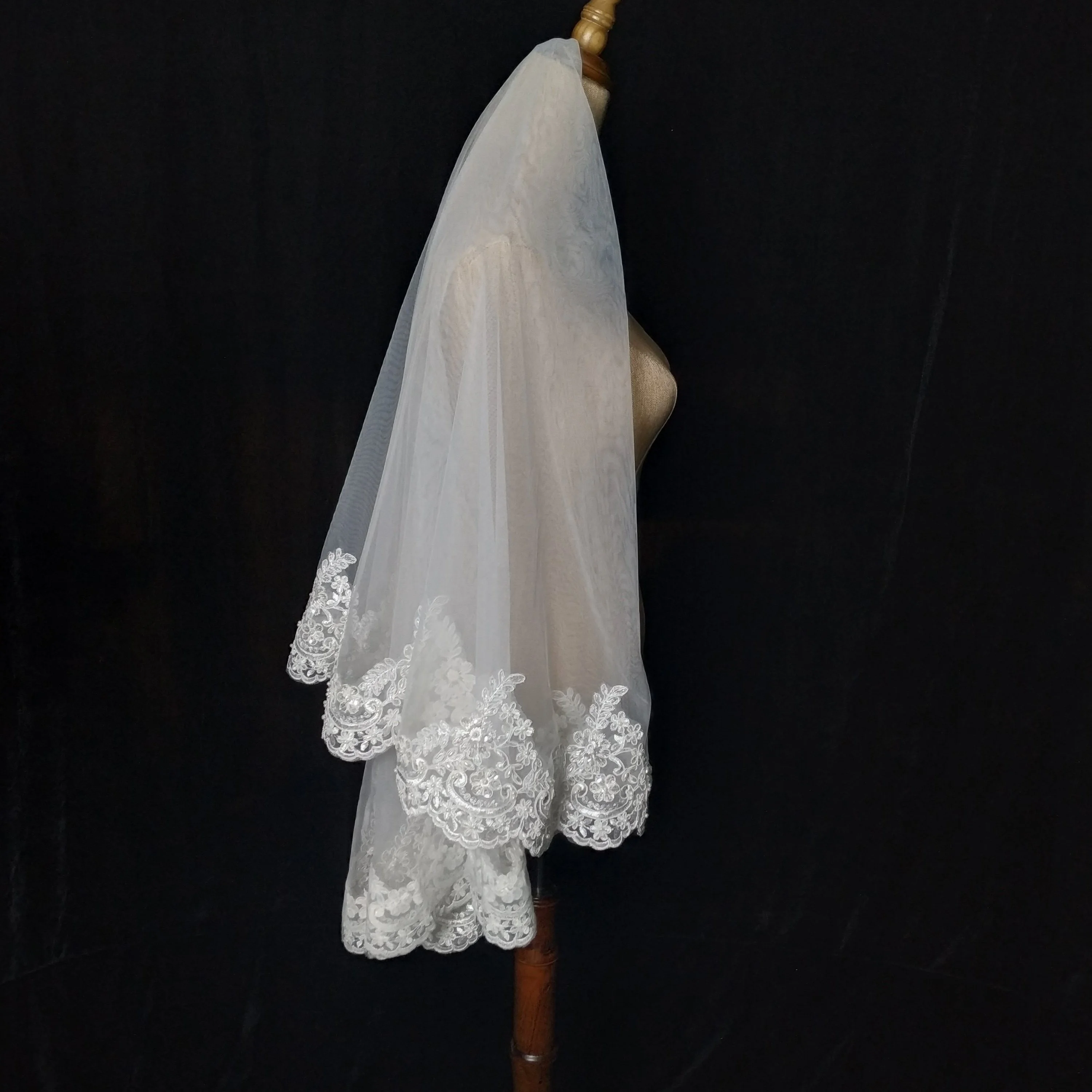 
150cm handmade beaded lace Natural style new creativeWhite Bridal Veil Soft Tulle Wedding Veil Beaded 