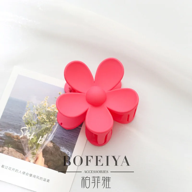 Candy Color Flower Big Hair Claw Plastic Korean Solid Matte Color Hair Claw Clips For Women Girls Ladies