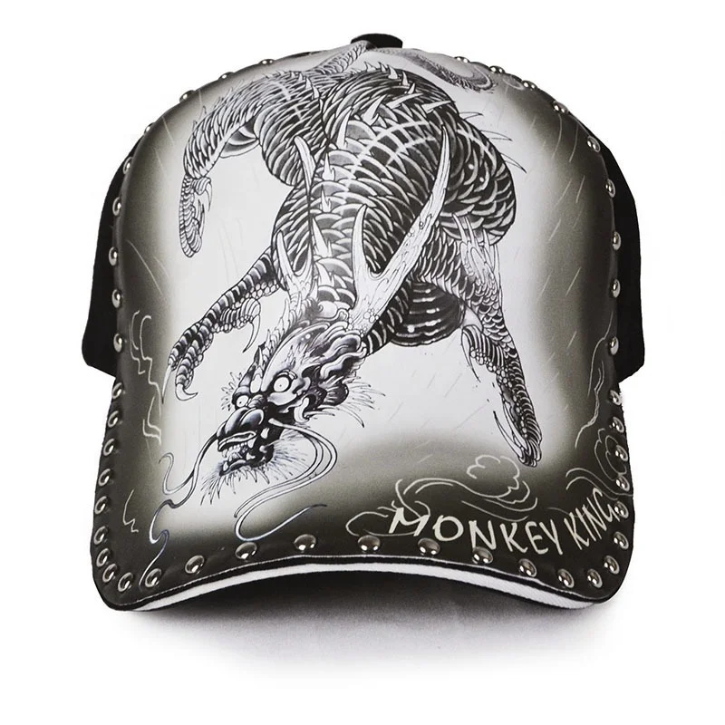 New Fashion Snap Buckle Baseball Cap Custom Logo Dragon Illustration Printing Trucker Hat Cotton Dad Hat
