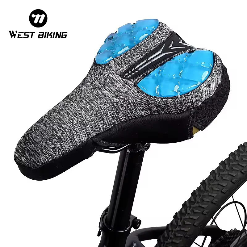 WEST BIKING 3D Silicone Bicycle Saddle Cover Fabric MTB Bike Cycling Seat Cushion Shock-proof Anti Slip Bike Saddle Cover