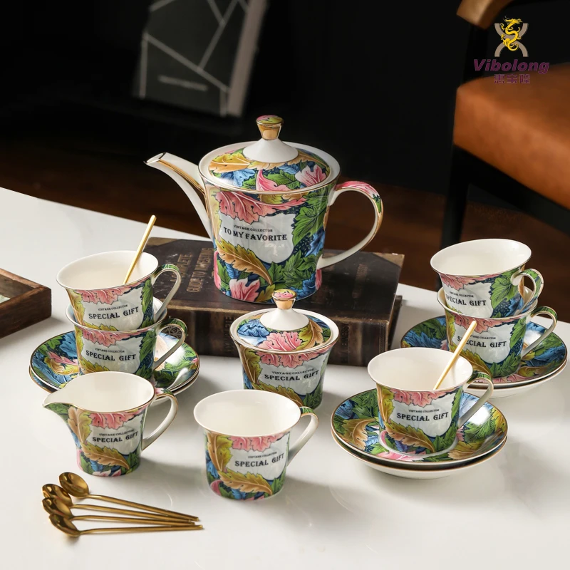 OEM White Oval Tea Set - VPremium Ceramic Tea set with 1 teapot and 6 tea cups wholesale for luxury hotels and restaurants